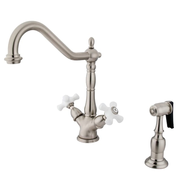 Heritage 2-Handle Kitchen Faucet W/Brass Sprayer & 8" Plate, Nickel